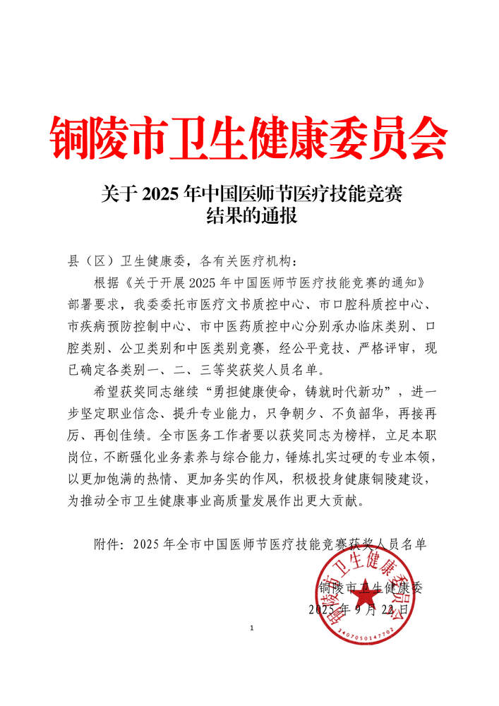 关于2025年中国医师节医疗技能竞赛结果的通报_01